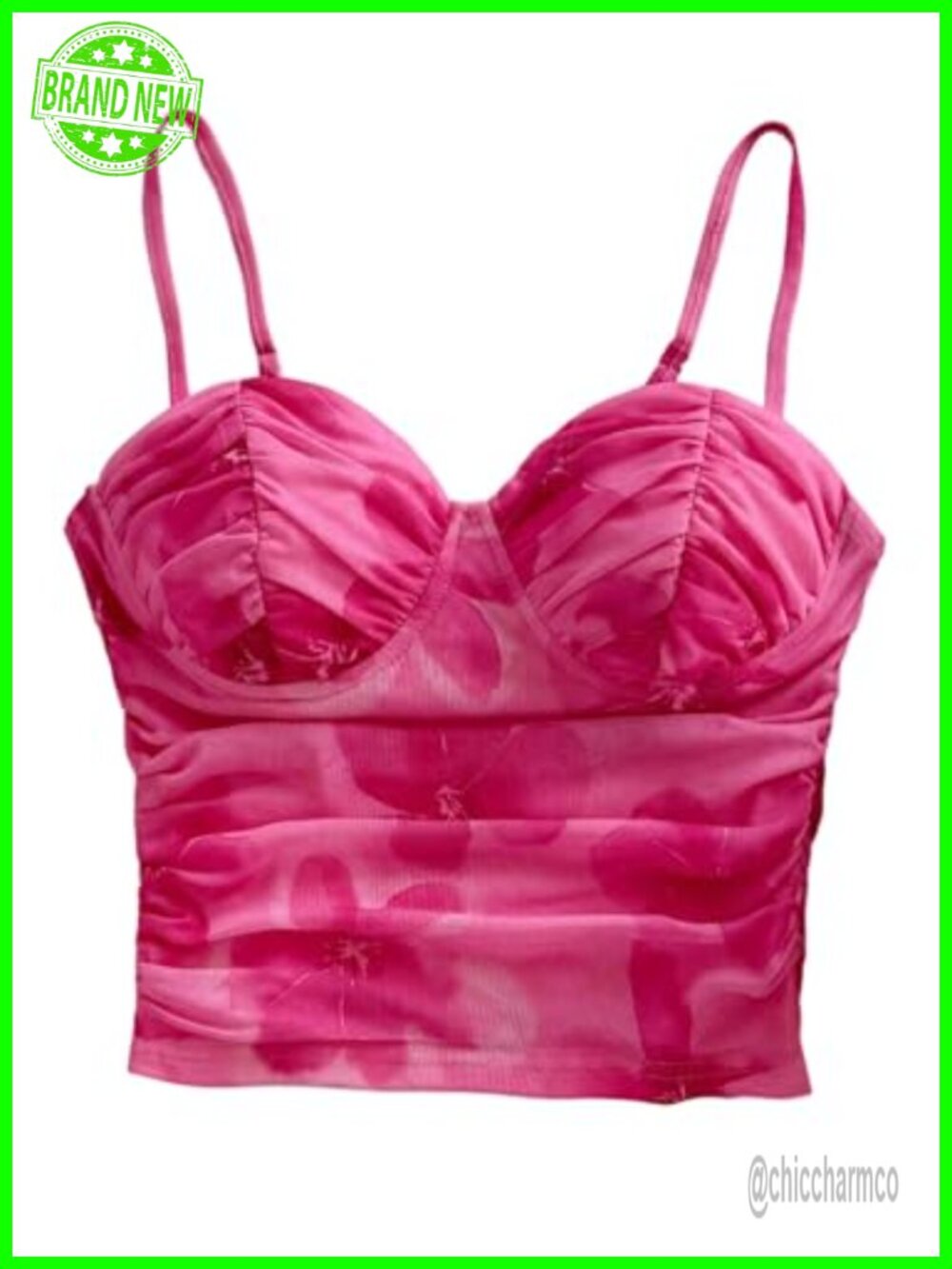 Verdusa Women's Floral Mesh Ruched Crop Top Camisole Going Out Y2K Summer